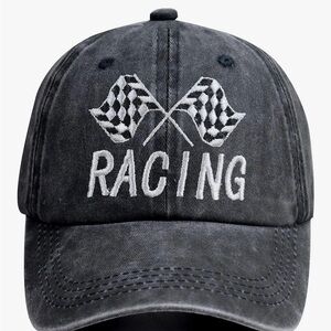 Racing Embroidered Black Cap
